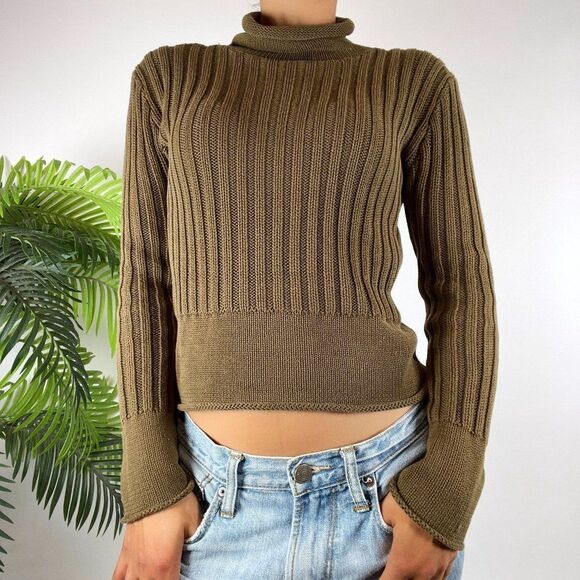 Women's Vintage Fairy Grunge Green Granola Girl Knit Turtleneck Sweater / M - Picture 4 of 5